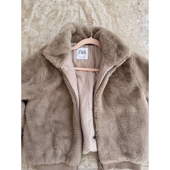 Zara Faux Fur Bomber Jacket Beige Kids Size 11-12 Or Women Size XS - Picture 5 of 11